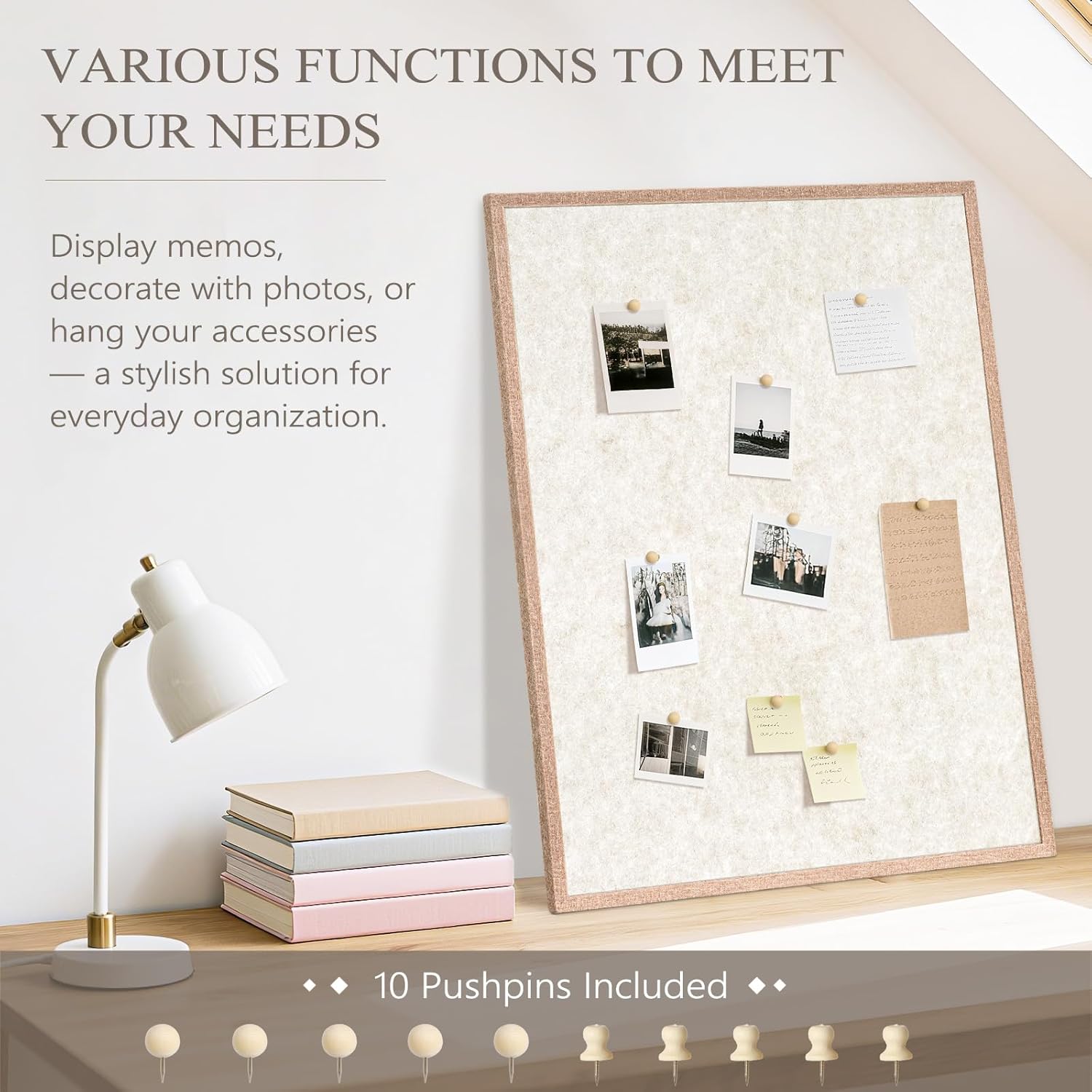 DOLLAR BOSS Felt Framed Bulletin Board 24'' x18'' 1PC Small Cork Boards for Walls Cute Lightweight Aesthetic Corkboard for Office Home Decor College Dorm Room Photo Display with 10 Pins, Beige