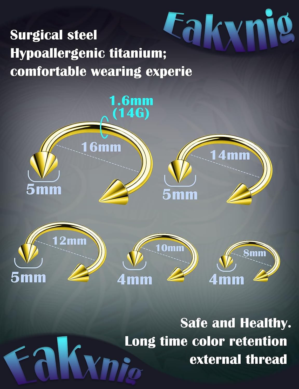 Septum Rings 14G Surgical Steel Snake Bite Jewelry Long Spike & Round Horseshoe Lip Rings Smiley Piercing Jewelry for Women Men 6mm 8mm 10mm 12mm 14mm