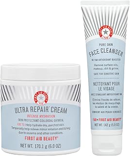 First Aid Beauty Bundle: Ultra Repair Cream Intense Hydration Moisturiser – 170 g – and Pure Skin Face Cleanser – 142 g
