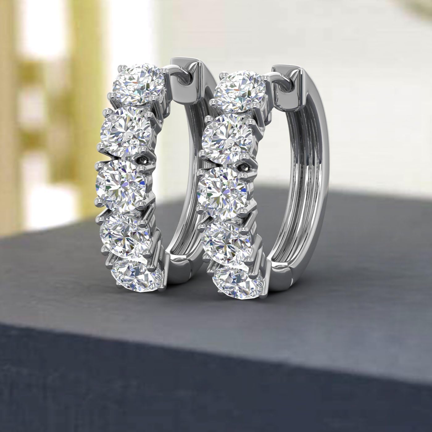 1 to 5 Carat 14K Gold Round White Natural Diamond Ladies Huggies Hoop Earrings (I1-I2 Clarity)-IGI Certified