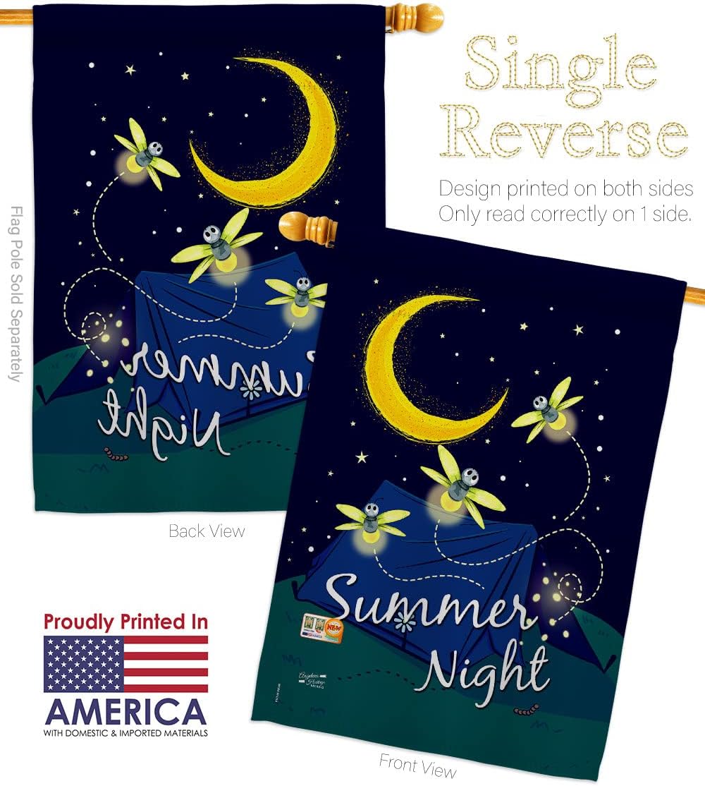 Summer Fireflies Garden House Flags Set Outdoor Camping Rustic Camper RV Trailer Adventure Camp Site Campfire Small Decorative Gift Yard Banner Made In USA 28 X 40