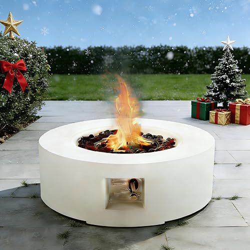 ECOTOUGE Fogata redonda de propano, mesa de fuego de gas para exteriores de 30 pulgadas, mesa de acero con encendido automático de 50,000 BTU,