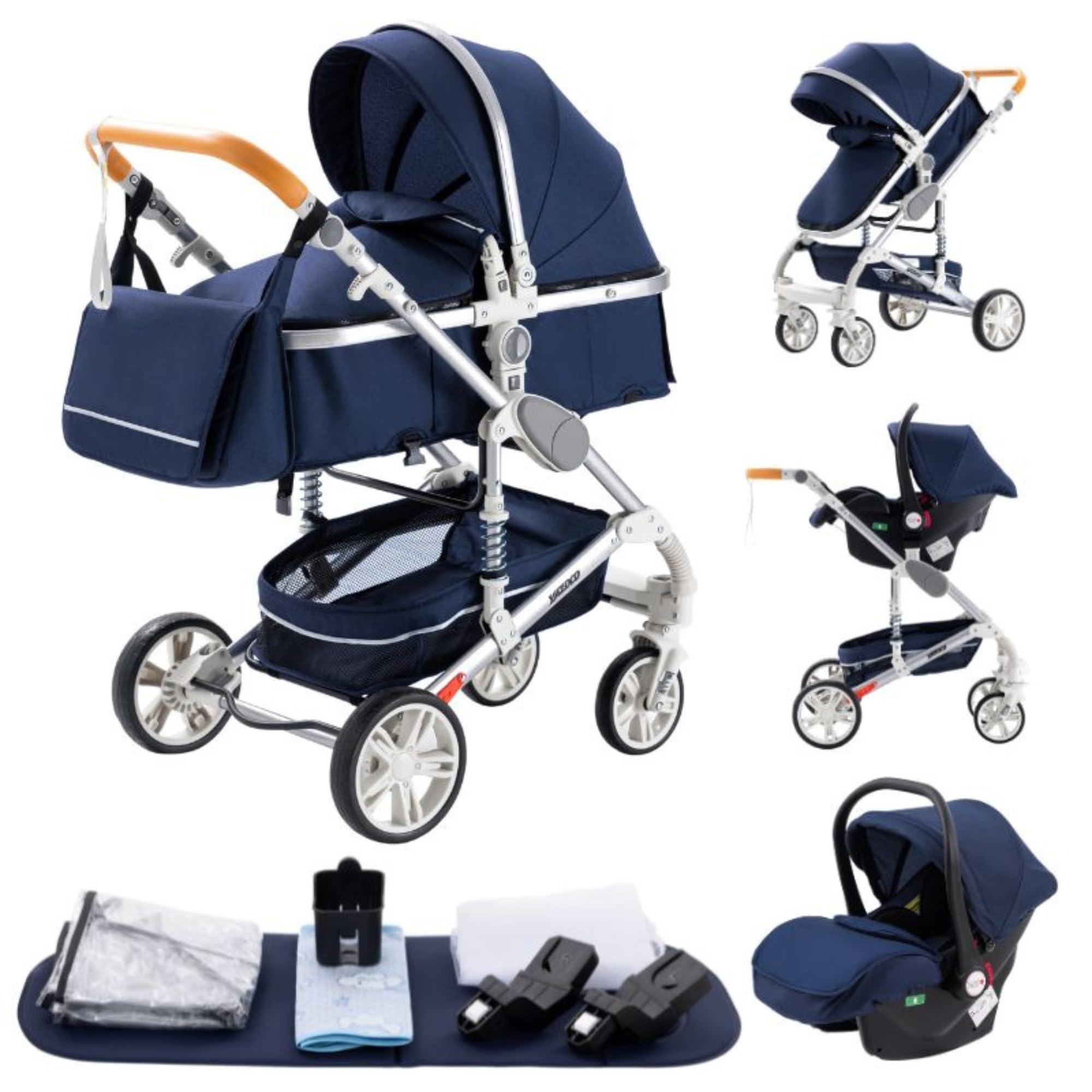 GLOKID Carrito bebé 3 en 1, Carro, Carrito bebé 3 Piezas, Silla Paseo, Sistema de viaje, Plegable, neumáticos de caucho, Con accesorios, Góndola, Adaptateurs, 25 kg (739 blu)