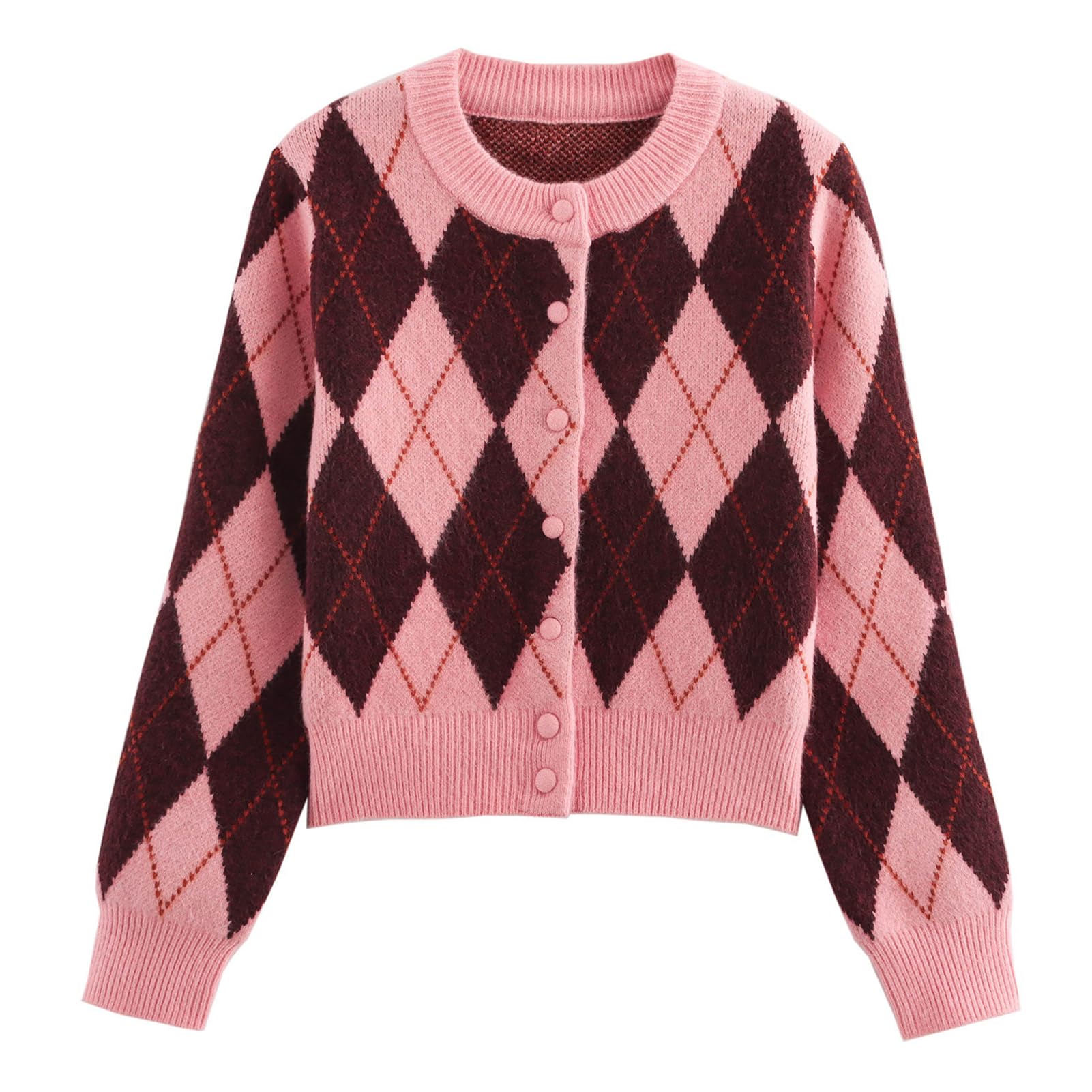 KEOMUD Argyle Sweater Women Vintage Knit Cardigan Sweater Long Sleeve Button Down Soft Outwear for Fall Spring