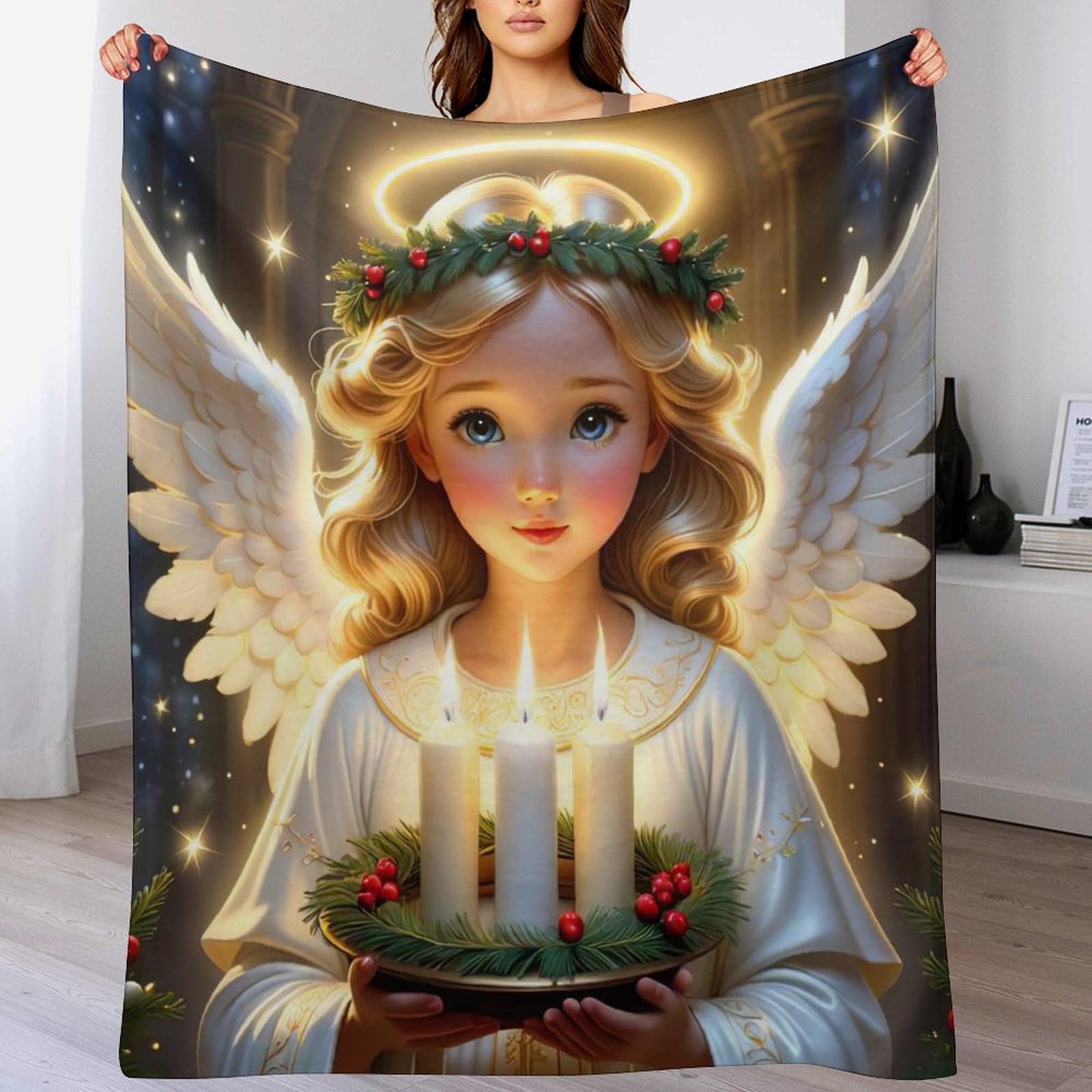 Manta de franela de ángel para tardes de sofá y lectura