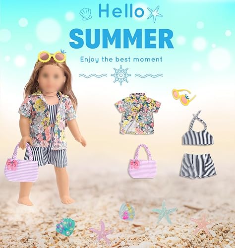 Miniatura 2 de sweet dolly Conjunto de ropa de muñeca de 18 pulgadas, accesorios de moda para natación, verano, playa, camisa de moda, traje de baño y bolsa para