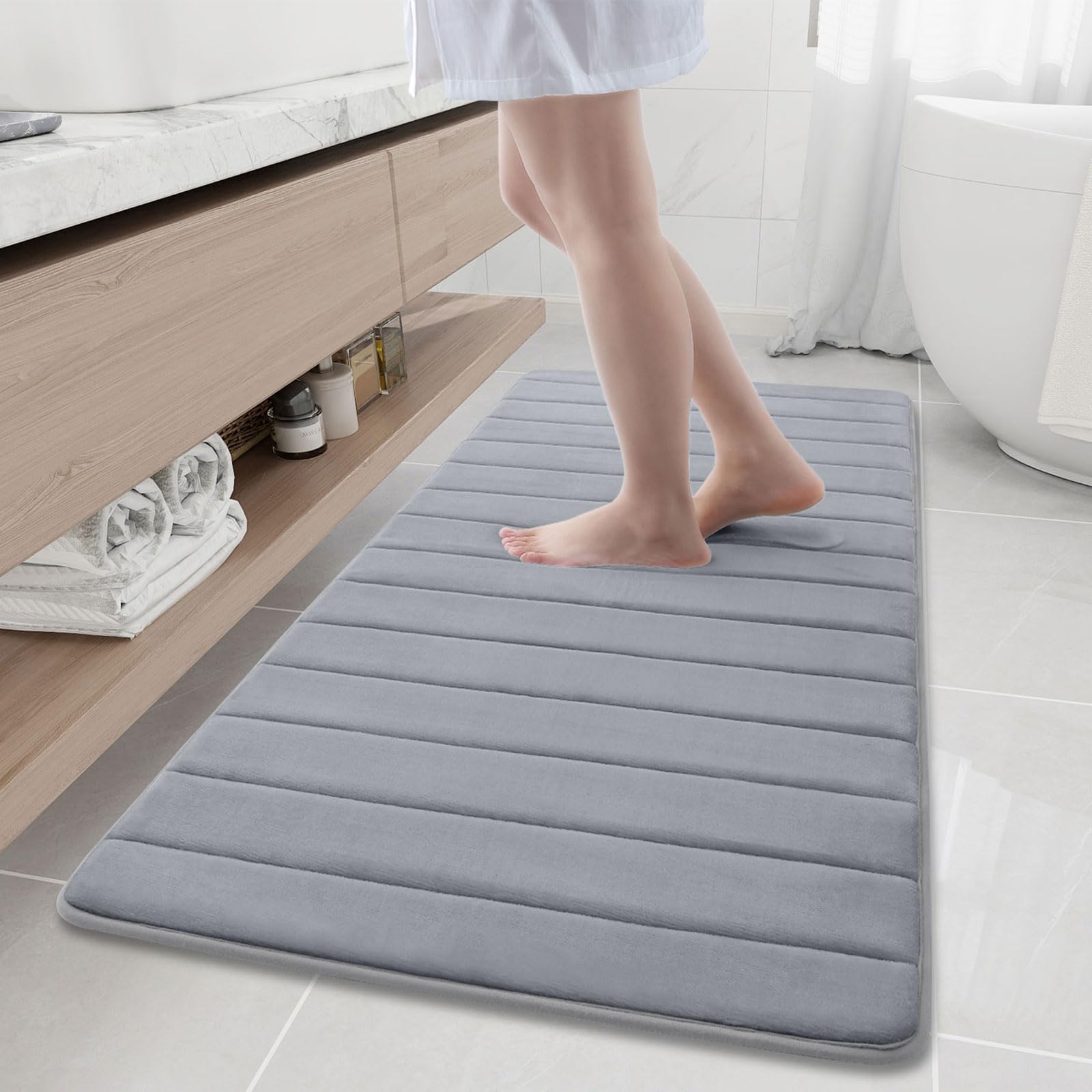 Buganda Memory Foam Bath Mat, 60" x 24", Ultra Soft and Non-Slip Bathroom Rugs, Water Absorbent and Machine Washable Bath Rug Runner for Bathroom,
