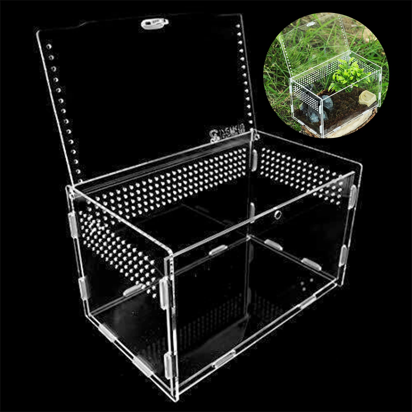 Nizirioo Acrylique Boîte D'alimentation D'insectes: 20cmx12cm x 12cm Boîte D'élevage De Reptiles, 360 ° Transparent Boite Portable Terrarium Insecte, Terrarium Phasme pour Animaux de Compagnie Rampant