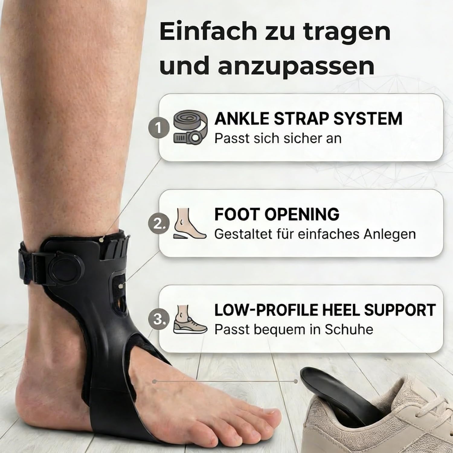 Alireva Fußheberorthese – Einstellbare Peroneus-Orthese für MS, Nervenverletzungen & Fußheberschwäche, stabilisiert den Fuß im Alltag (Rechter Fuß Airbag 1 Stück,M)