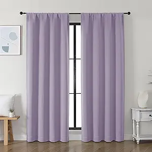 Simplebrand Ava Lilac Blackout Curtains for Bedroom 72 Inch Length 2 Panels Set, Privacy Thermal Insulated Rod Pocket Window Curtains for Patio French Door Front Door, W40 x L72 Inch, Lilac