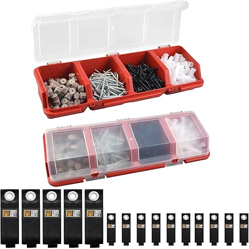 Paquete de 15 correas de almacenamiento para cables de extensión y 2 cubos organizadores de tornillos para organización de herramientas de
