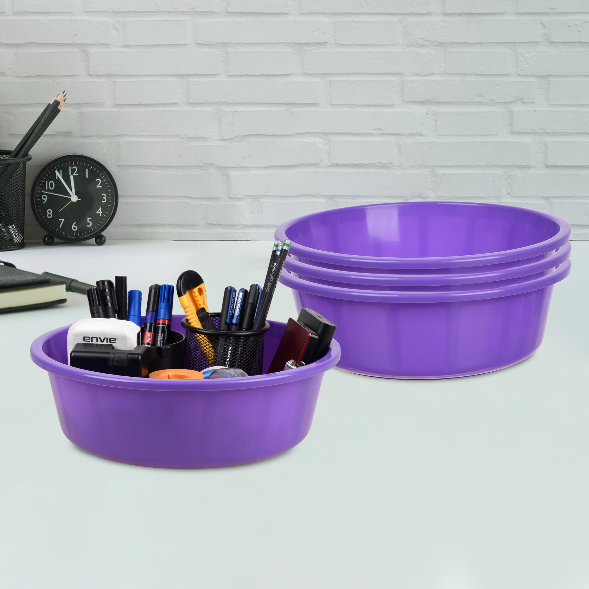 Urbane Home Pack of 4 Desk Organizer | Stationery Organizer Tub | Multipurpose Storage Organizer | Office Supplies Organizer for Pen-Pencil-Staplers-Clips | Desktop Organizer | 6 LTR | Purple