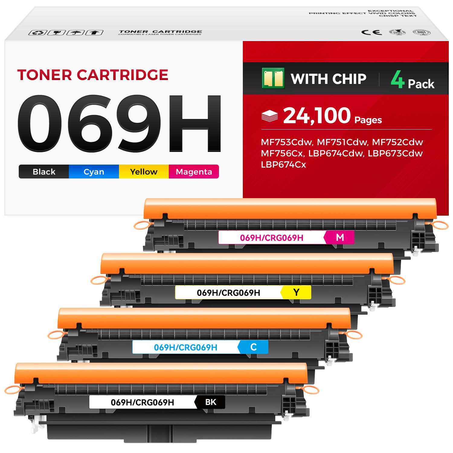 069 069H Toner Cartridge Set 4-Pack MF753Cdw (Black Cyan Magenta Yellow) Replacement for Canon 069 069H Toner Compatible with Canon Color imageCLASS MF753Cdw MF751Cdw LBP674Cdw Printer Ink All-in-One