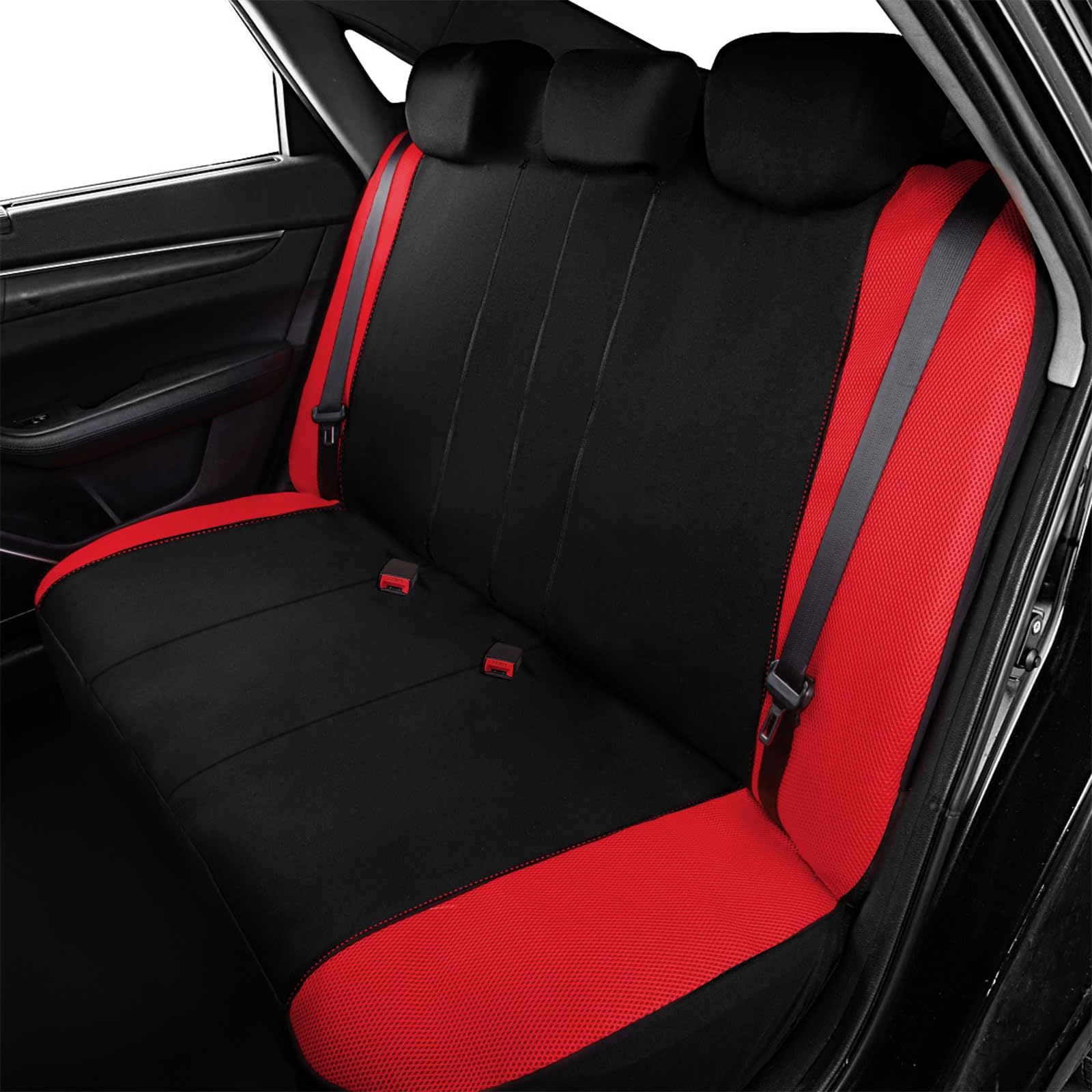 Flying Banner Coprisedili per auto in rete traspirante, Motivo a farfalla colorata, protezione compatibile con airbag (Set completo, Rosso)