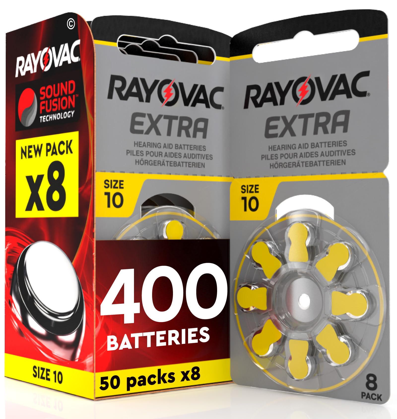 400 Batterie per apparecchi acustici Rayovac Extra 10. - 50 blister da 8 batterie