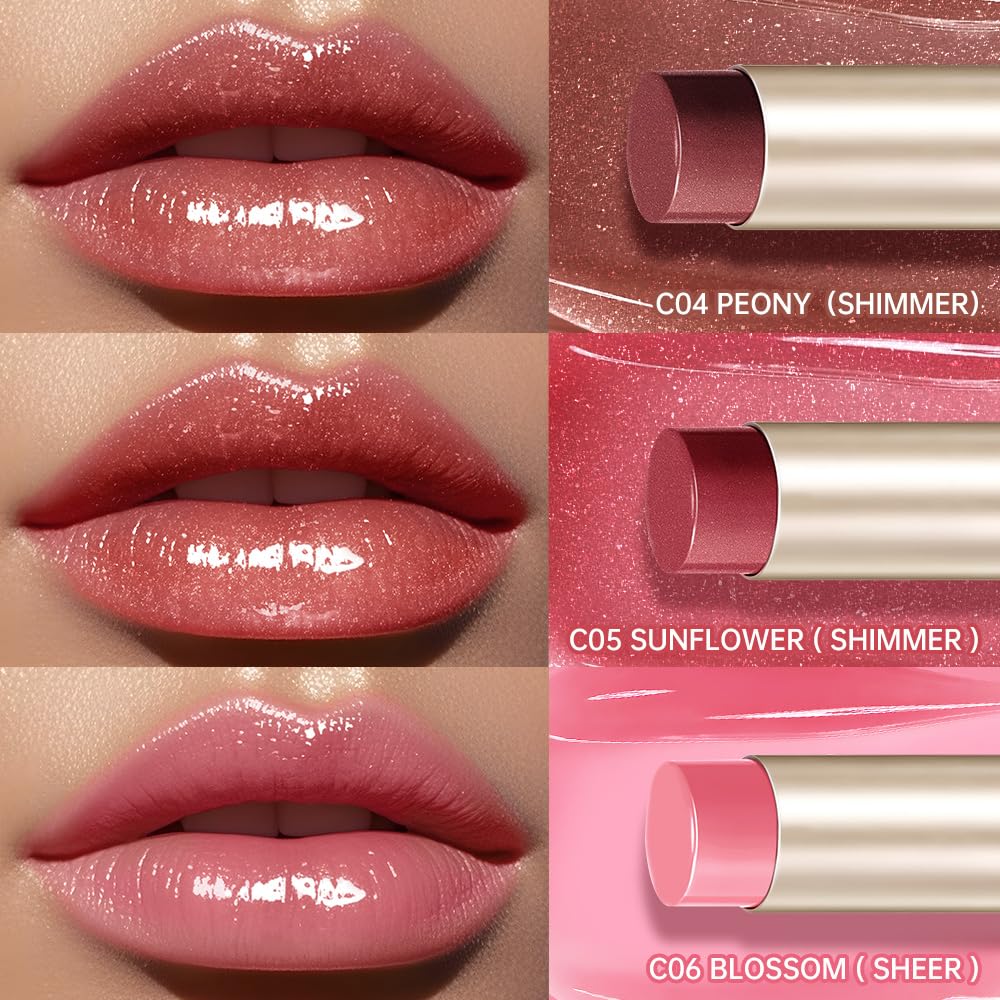 CATKIN 3pcs Gloss Tinted Lip Balm Set, 2 in 1 Rossetto e Balsamo Labbra, Burrocacao Labbra Colorato, Formula Volumizzante e Leggero, Idratante, Essenza Vegetale, Lenitivo e Riparatore, 3.4g