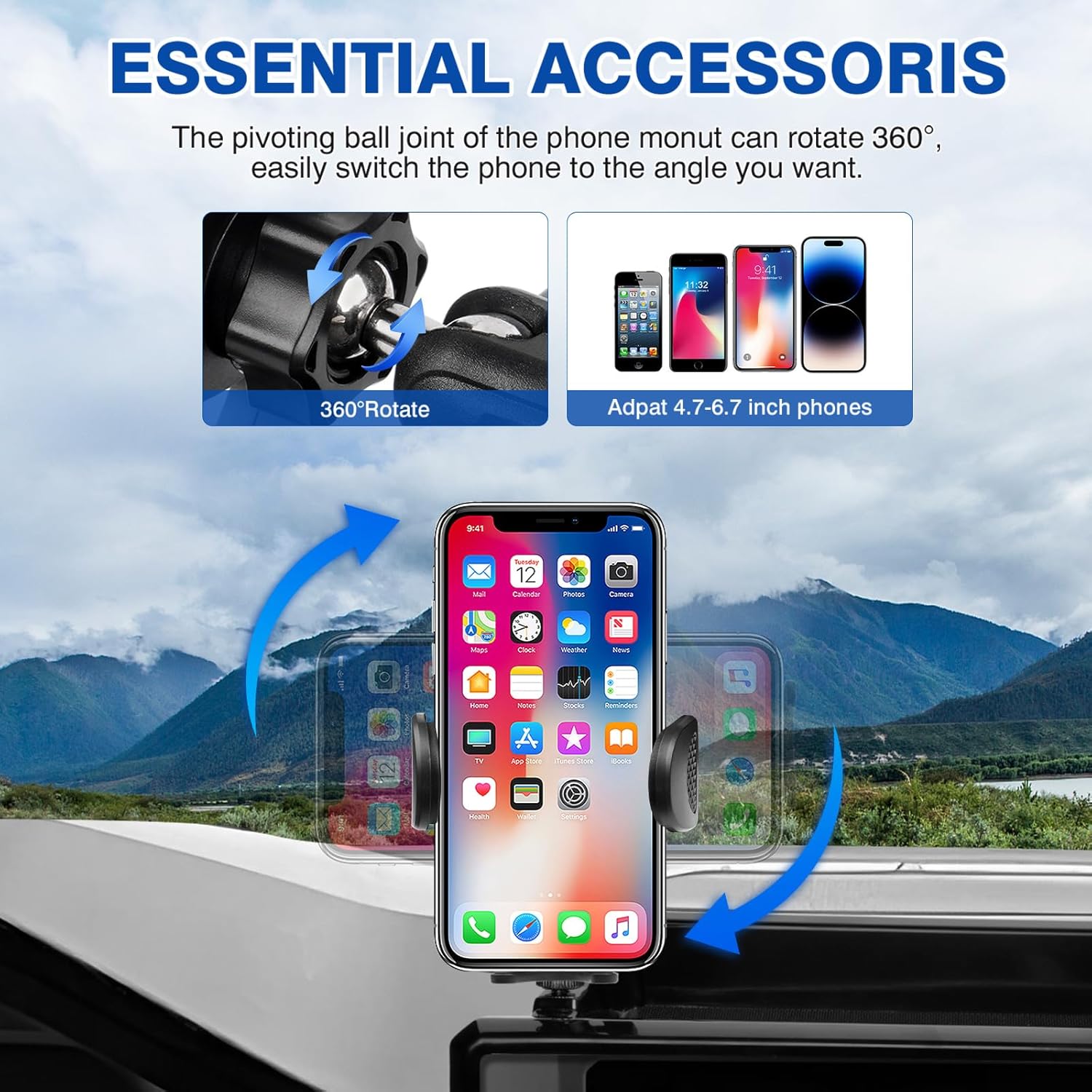 Autorder Car Phone Holder for Toyota Tacoma 2024-2025 2026/4Runner 2025-2026 Accessories Center Console Dash Organizer with 2 Expansion Ports Hands-Free 360 Degree Rotation Phone Mount(14'' Screen)