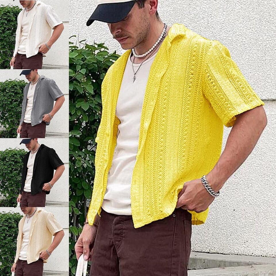 New ListingFashionable Beachwear Men's Vintage Knit Tops Turndown Collar Cardigans