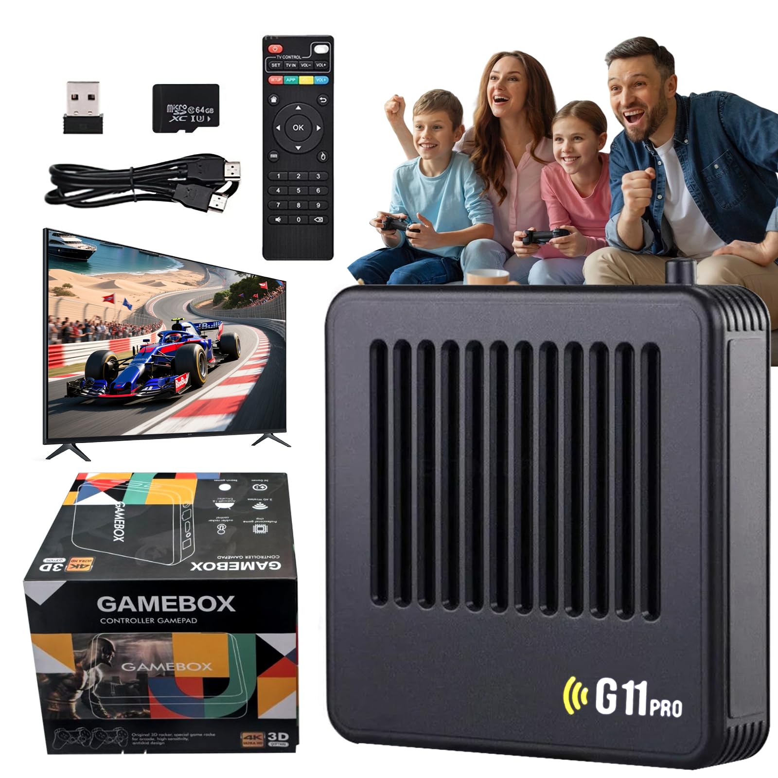 Retrowave G11 Pro, 128GB 40000+ Spiele Retro Spielekonsole für TV, 40+ Emulatoren Retro Konsole Unterstützt, Spielekonsole für Fernseher mit Dual 2.4G Wireless Controllers