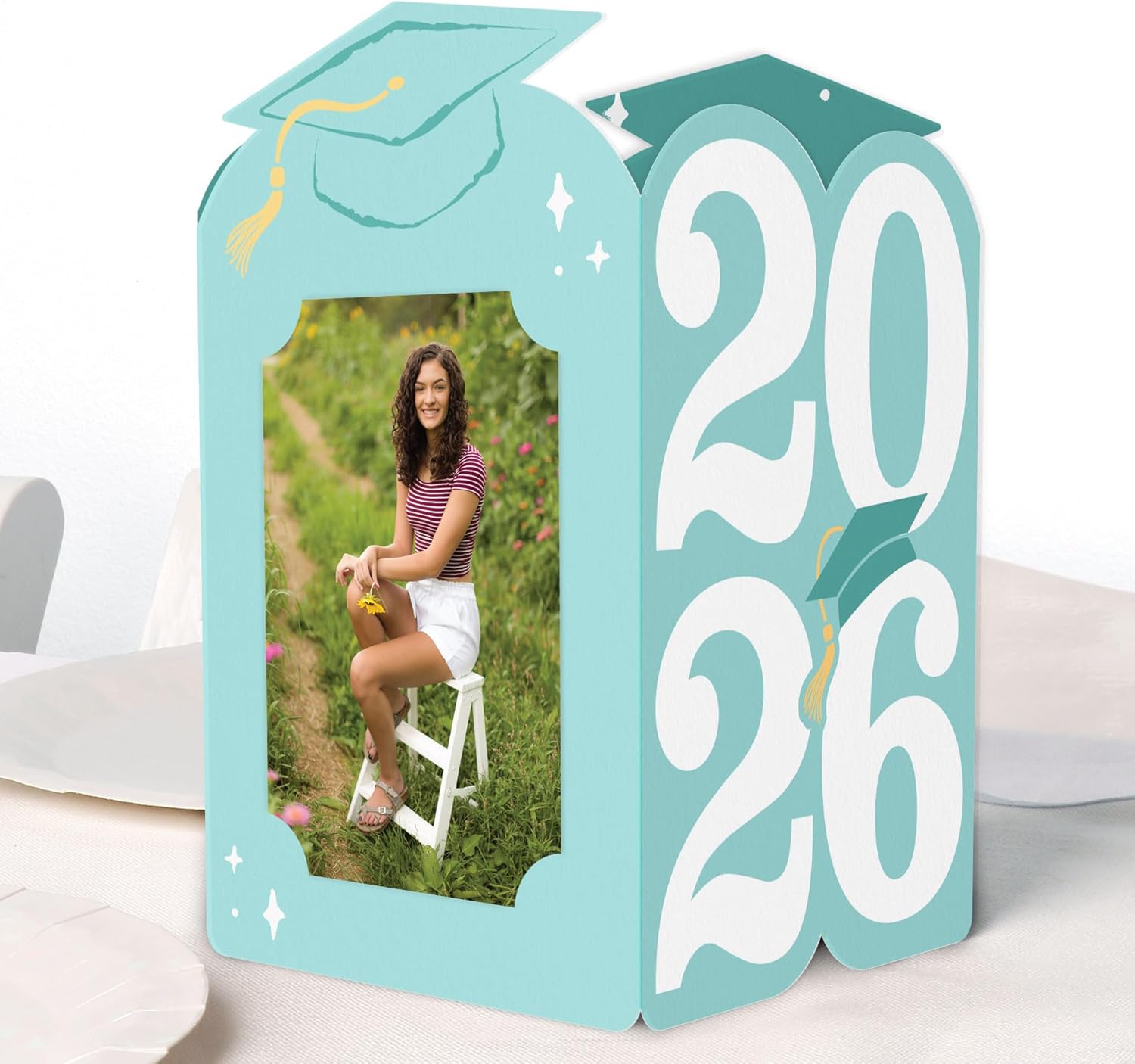 Big Dot of Happiness Mint Green 2026 Graduation Photo Holder Centerpieces, 4x6 Picture Display Box, Table Decoration Centerpiece for Light Green Grad Party Decor, 8 Count