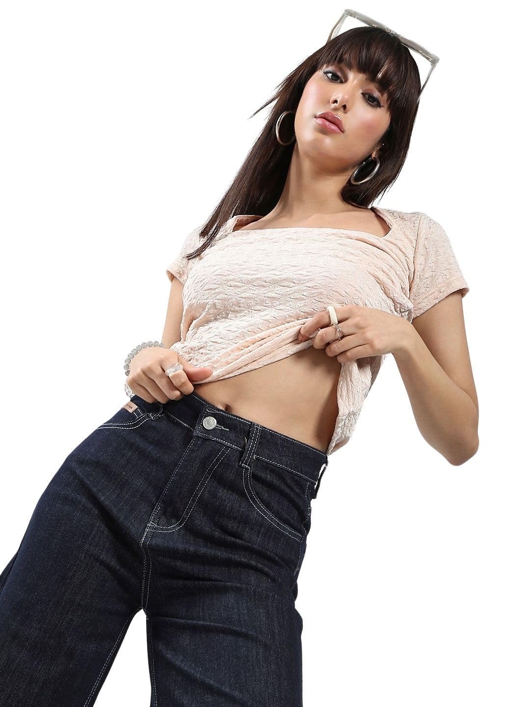 Women Solid Square Neck Crop Top