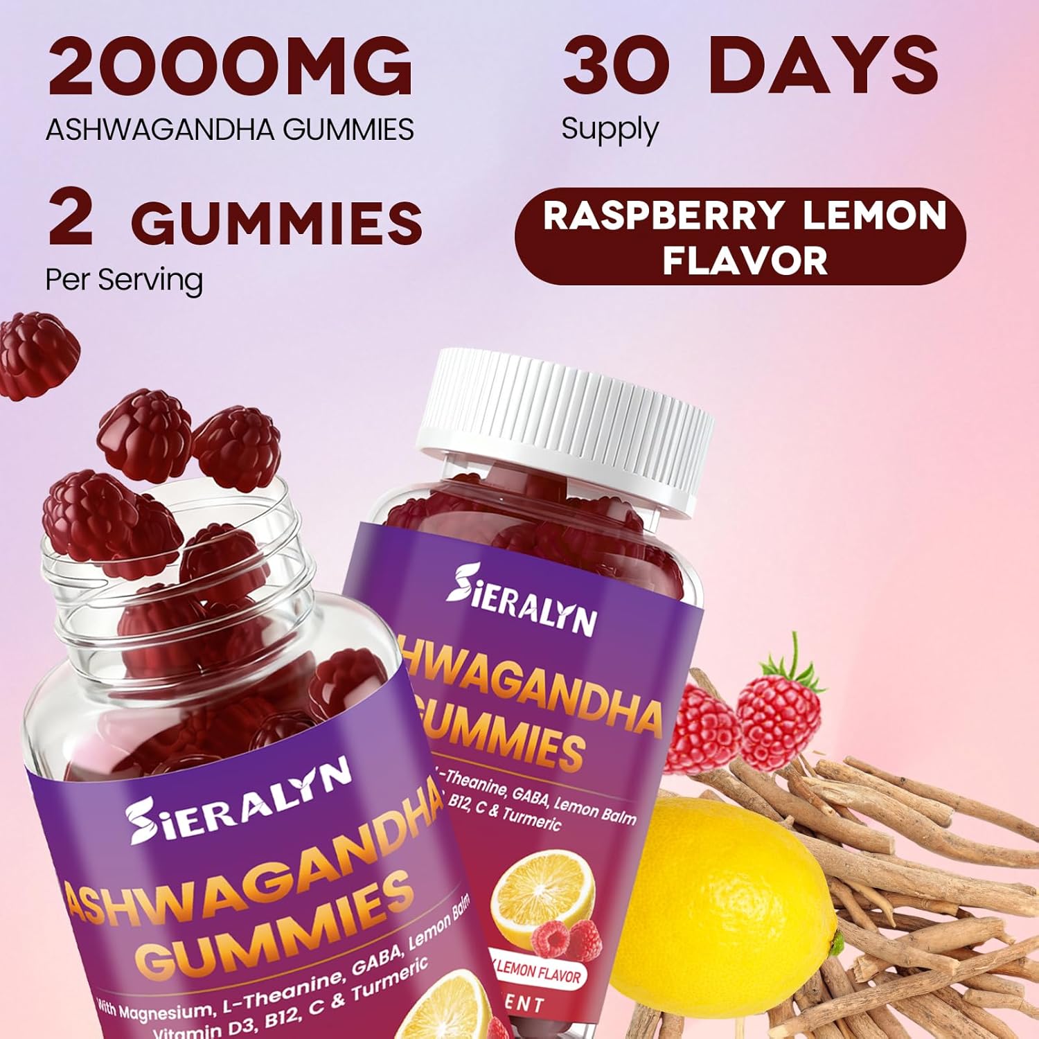 Ashwagandha Gummies 2000mg, Ashwagandha Supplements for Women Men with L-Theanine, GABA, Magnesium, Vitamins – Stress Relief, Immune & Mood Support, Sugar-Free, Vegan, Non-GMO, 60 Count - Image 5