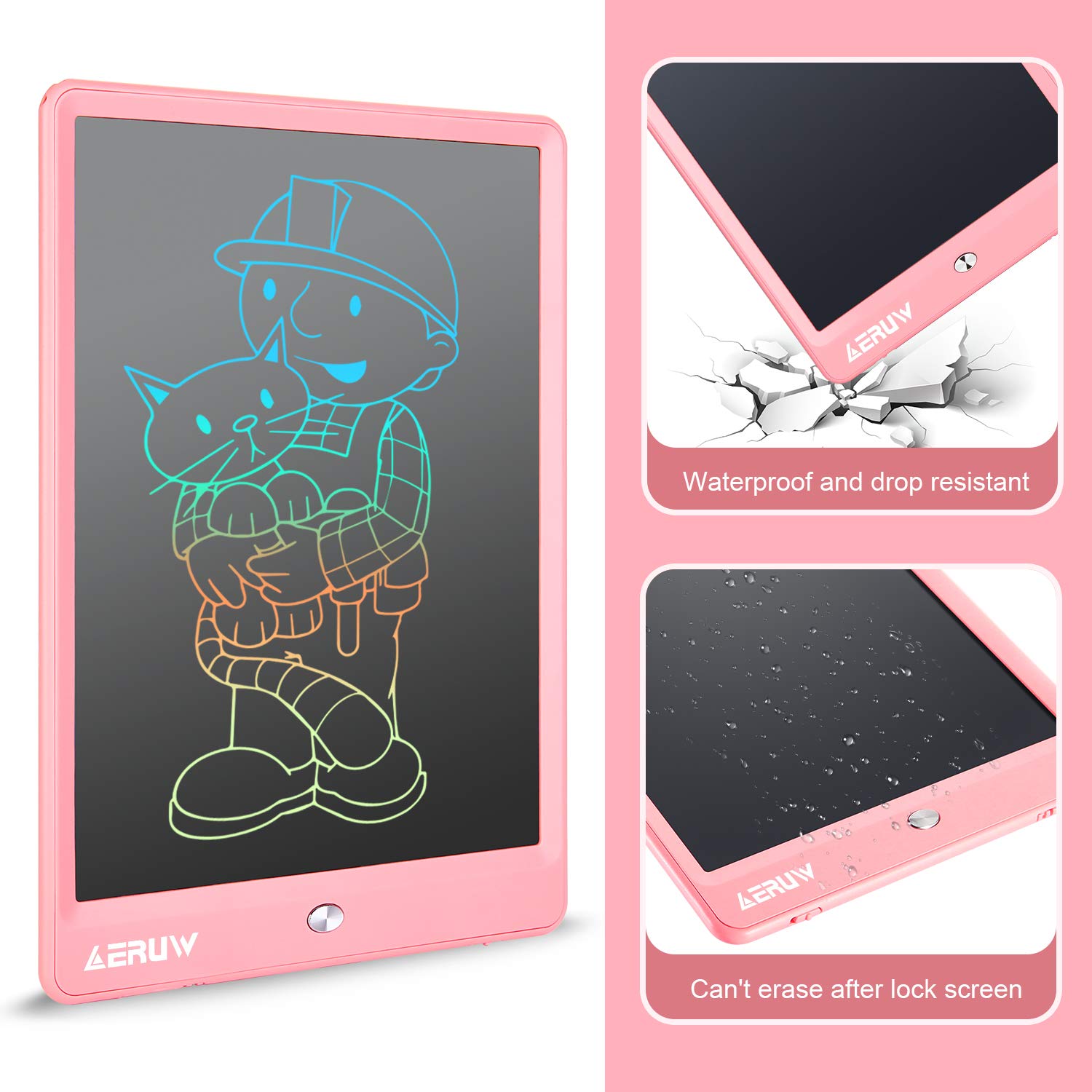 LCD Writing Tablet Colorful 10 Inch Electronic Graphics Doodle Board eWriter Drawing Pad with Memory Lock Gift for Kids & Adults Home School Office Handwriting Tablet -Pink — view 4
