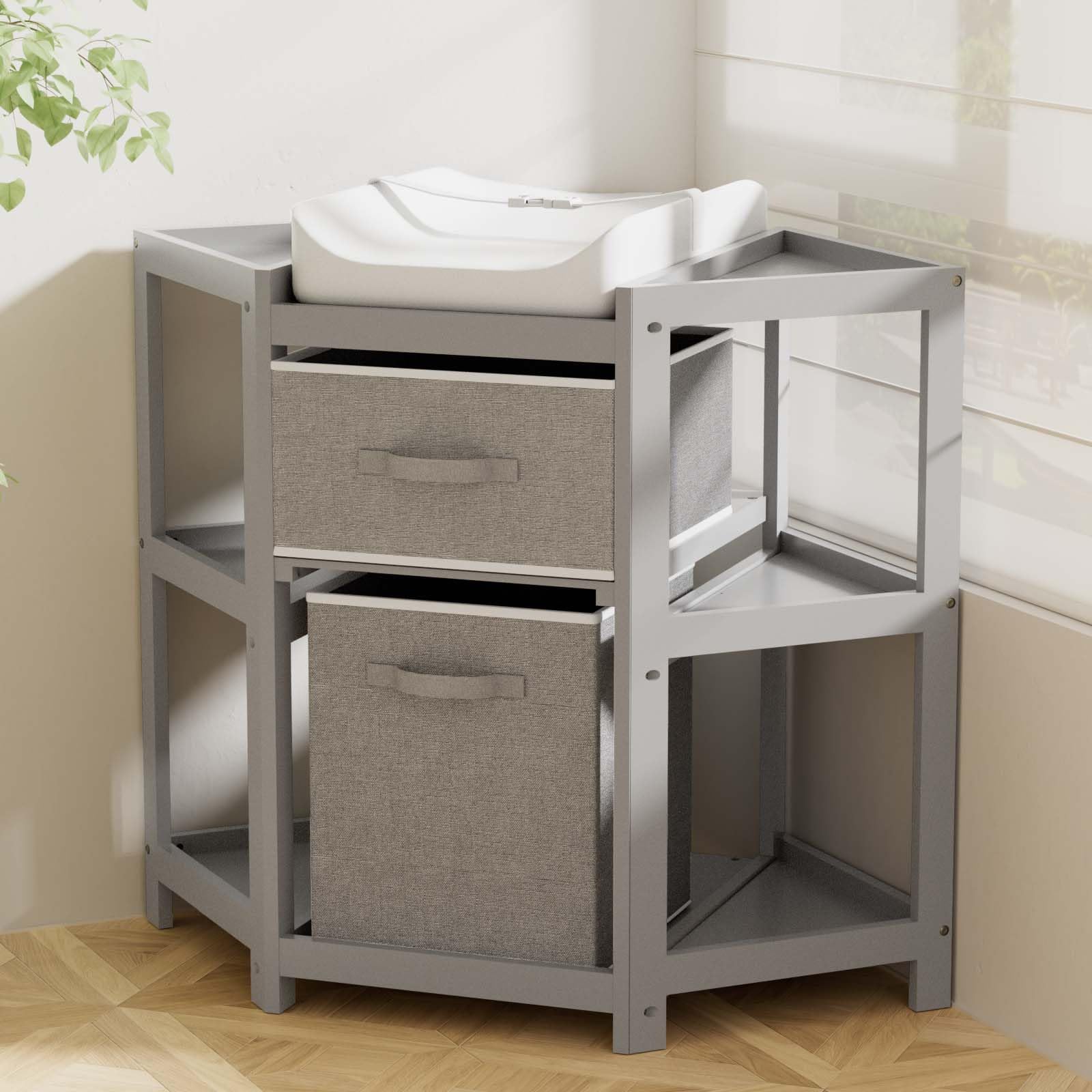 XJD Corner Baby Changing Table with 2 Storage Drawers Changing Table (Grey)