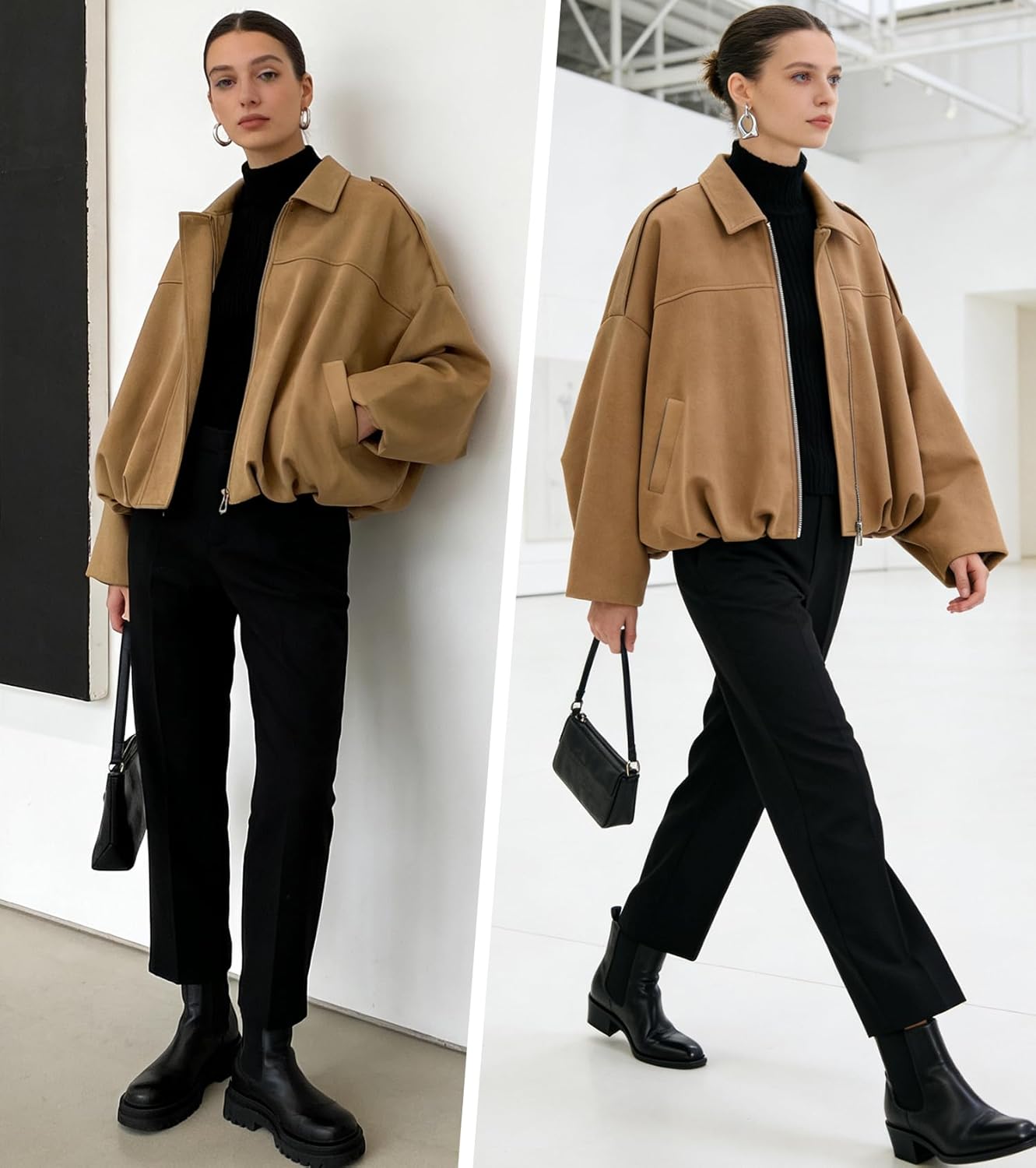 Womens Faux Suede Bomber Jacket Casual Lapel Pilot Cropped Coat Oversized Motorcycle Jackets 2025 Outerwear - Image 4