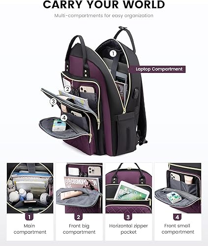 Miniatura 4 de LOVEVOOK Mochila para computadora portátil para mujer, mochila para trabajo de viaje, bolsa de computadora para enfermera, profesora, bolsa de