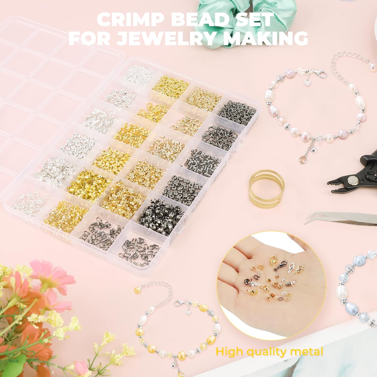 2165 Pcs Crimp Beads for Jewelry Making,