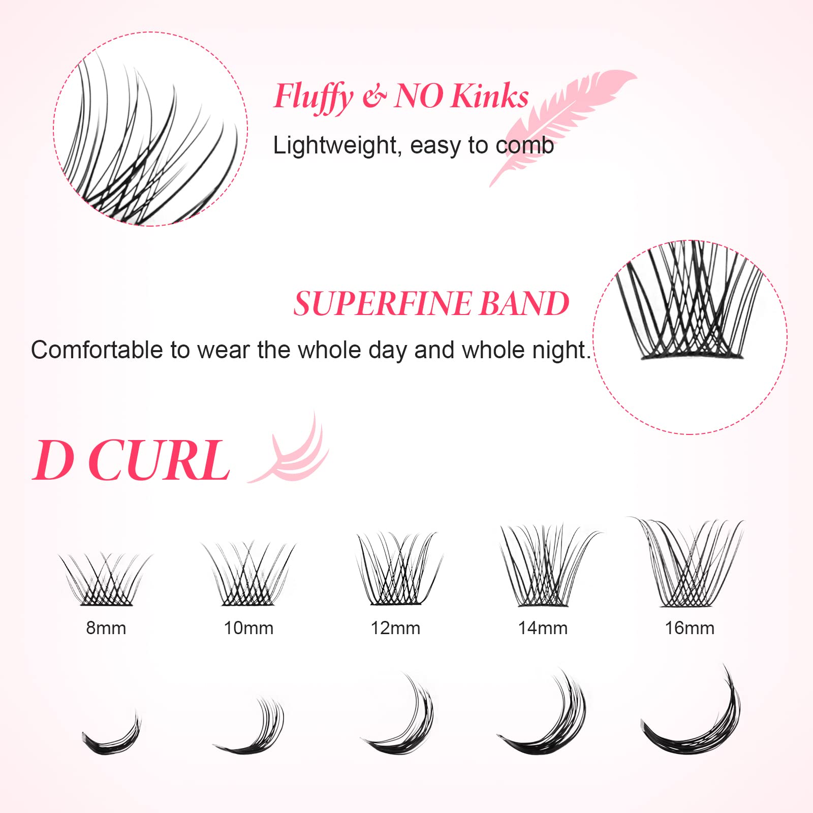 Lashes Cluster 72 Pcs Individual Lashes D Curl 8-16 mm Length, DIY Eyelash Extension False Lashes Soft Fluffy Cluster Eyelas (MIX-2) - Image 2