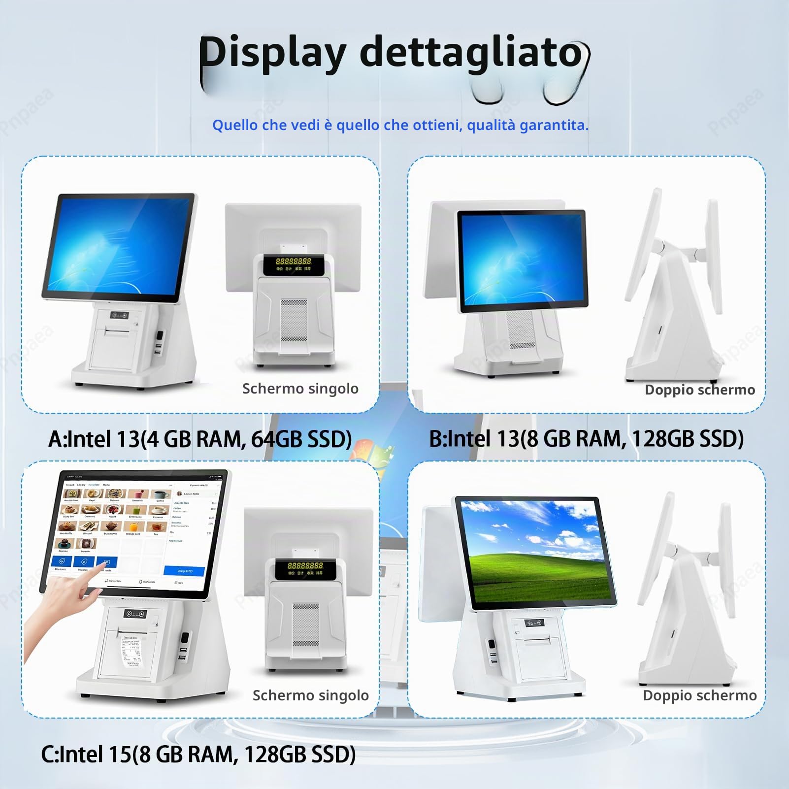 Registratore di Cassa Doppio Schermo Touch 15",64g Ssd, Cassa Touch Screen per Gestione Negozio, Bar, Ristorante, Supermercato, Minimarket, Catering SingleScreen-A（58mm）
