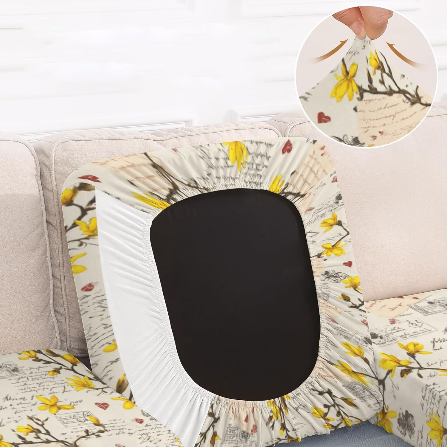 Retro Envelope Motif Yellow Loveseat Covers Couch Covers for 2 Cushion Couch, 2-Piece Stretch Sofa Slipcovers Anti-Slip Washable Furniture Protectors for Dogs Pets