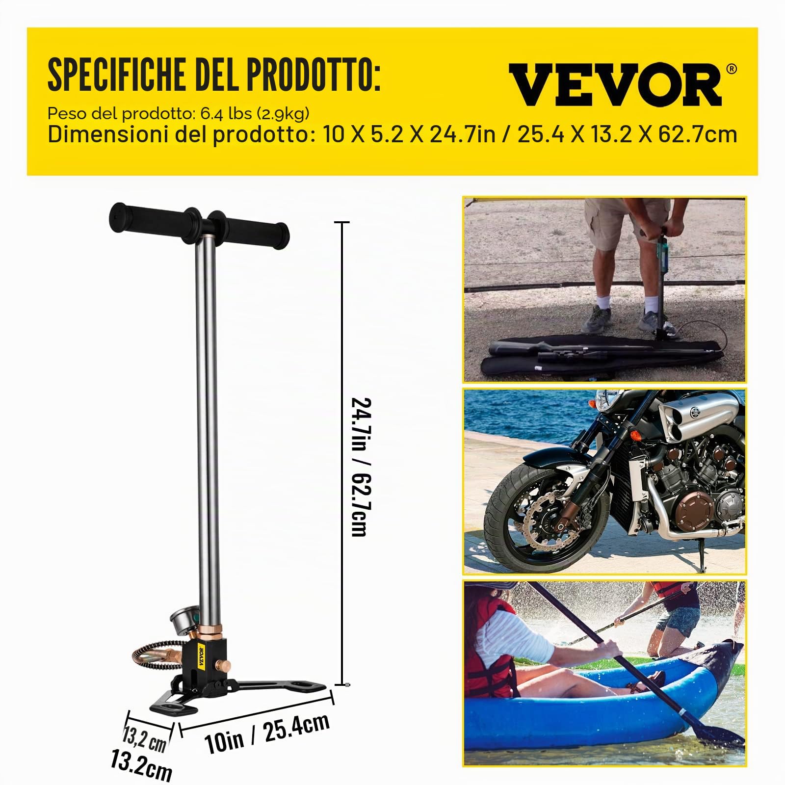 BestEquip - Pompa ad aria compressa, 4500 psi, pompa manuale ad alta pressione, 3 fasi, pompa ad aria PCP