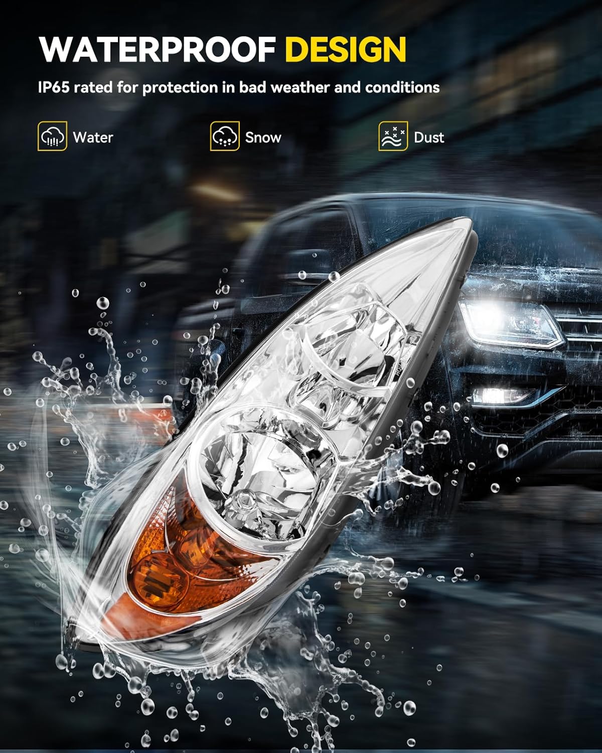 PHILTOP Headlight Assembly Set Fit for 2002 2003 2004 Toyota Camry LE XLE Headlamp without Bulbs Chrome Housing with Amber Reflector Replacement Driver and Passenger Side