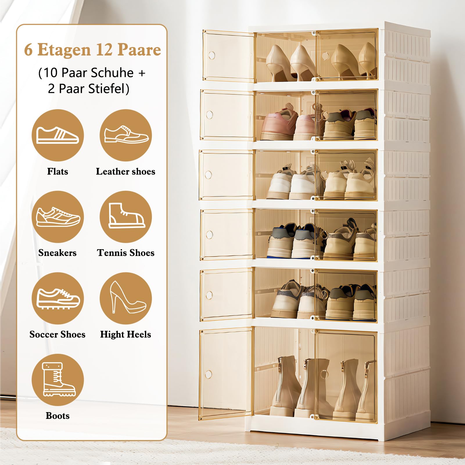 Scatole Portascarpe Trasparenti Pieghevoli 12 Piani | Organizzatore Scarpiera Per Armadio - Foto 4