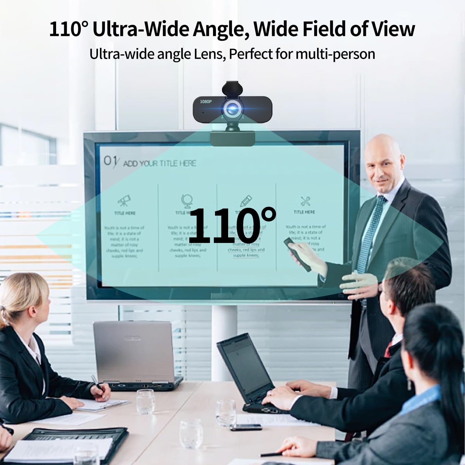 Cámara web 1080P para ordenador/portátil/escritorio/PC, cámara externa con micrófono, USB Plug & Play, corrección automática de poca luz, cubierta de privacidad, trípode, gran angular para