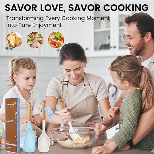 Miniatura 7 de Juego de cucharas de cocina de silicona grandes, 2 cucharas de servir resistentes al calor, cuchara de espátula antiadherente multifunción,