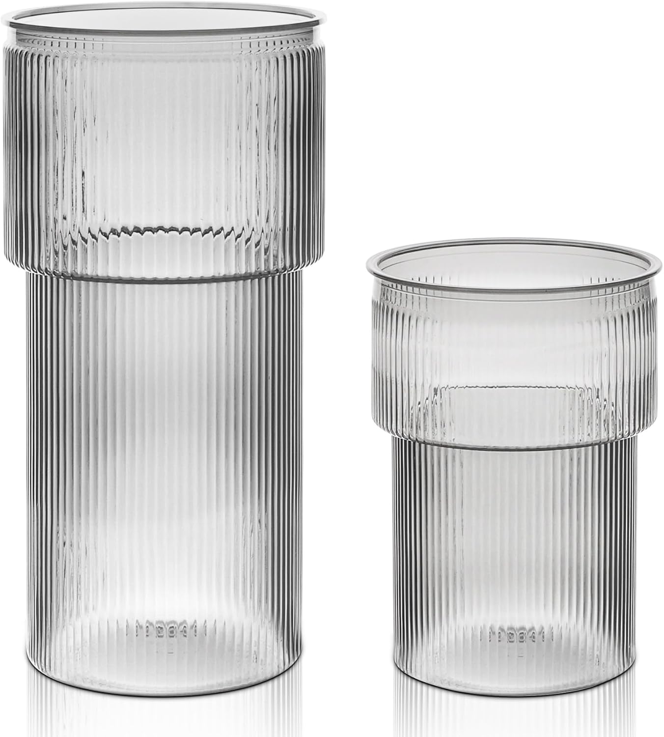 ComSaf Clear Plastic Vase, Ribbed VaseSet of 2, Fluted Flower Vase