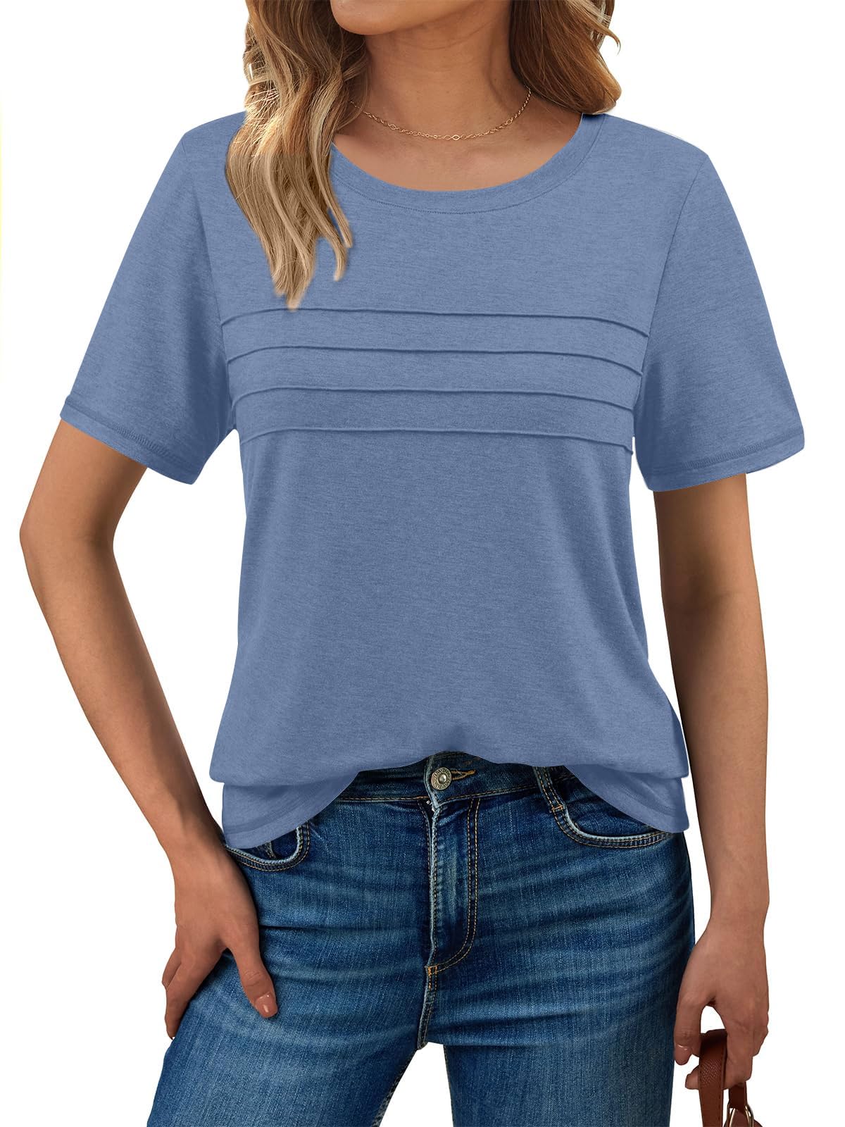 Haslike Damen-T-Shirt, Sommer, lockere Passform, einfarbig, kurzärmelig