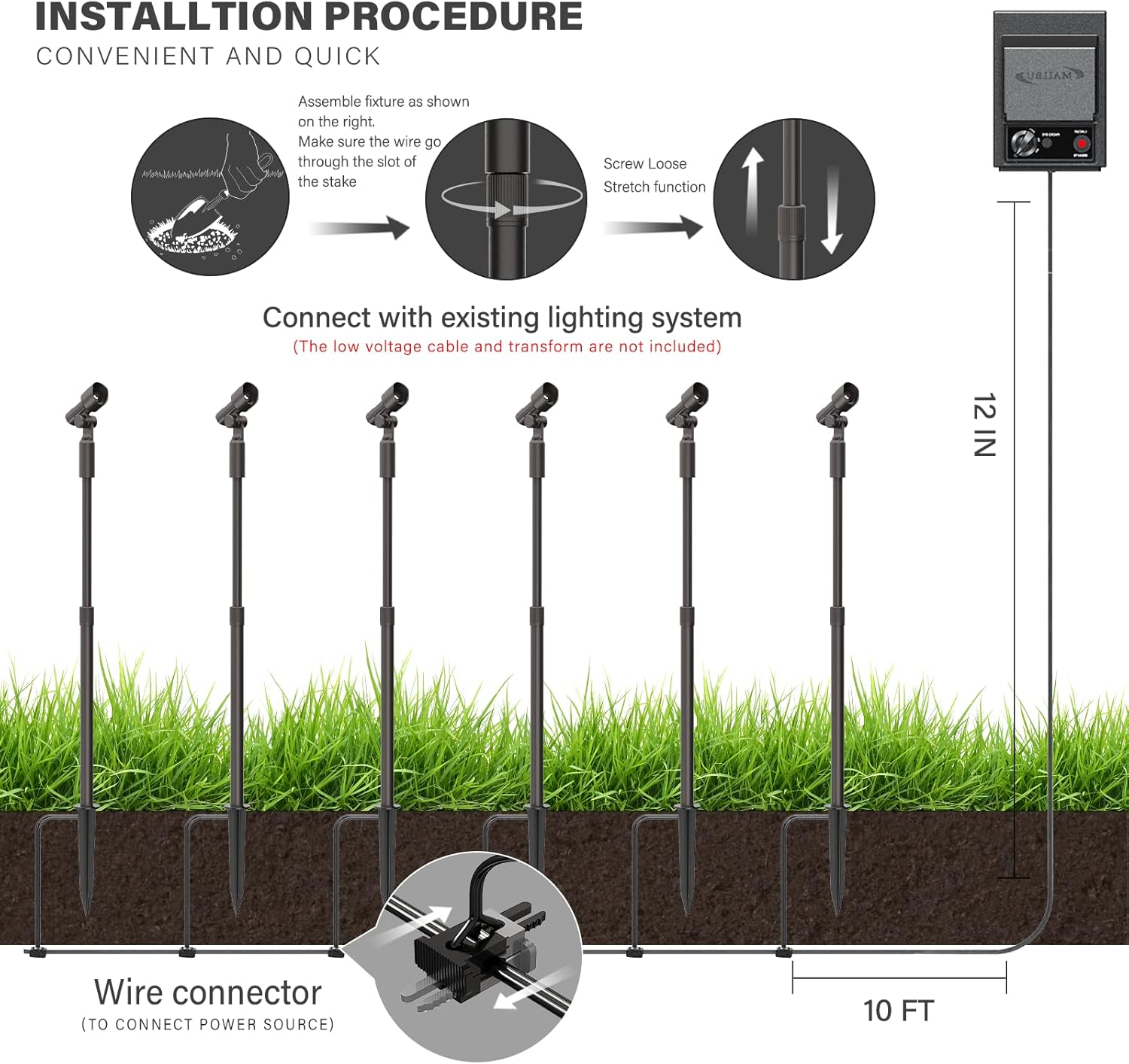 Malibu Low Voltage LED Telescoping Spotlight Wall Light Outdoor Spotlight Waterproof Lighting for Driveway, Yard, Lawn, Flood, Garden, Outdoor Lighting 8406-2606-01