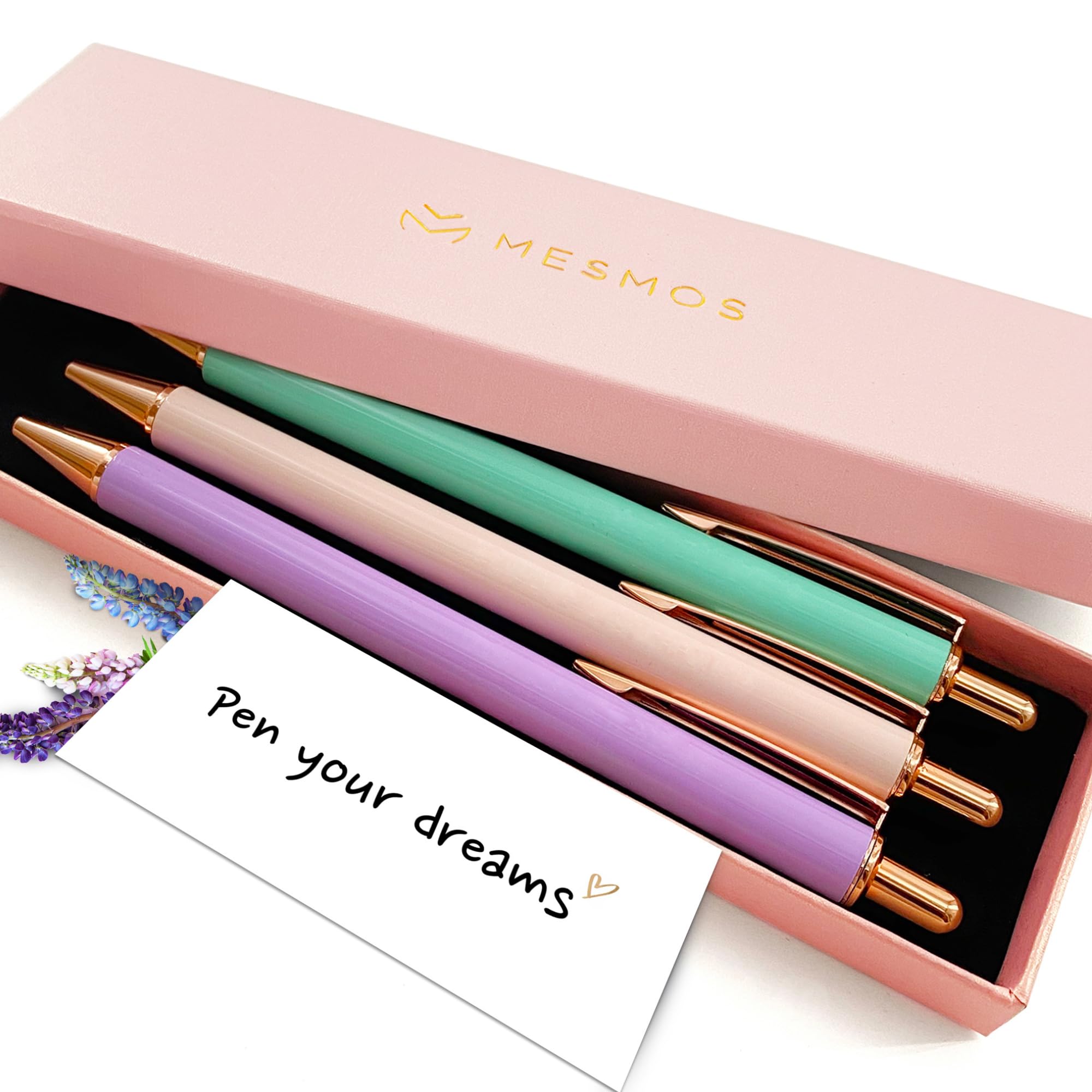 MESMOS 3pc Fancy Pen Set, Cute Nice Journaling Fun Pens for Women, Aesthetic Journaling Luxury Office Pretty Pens