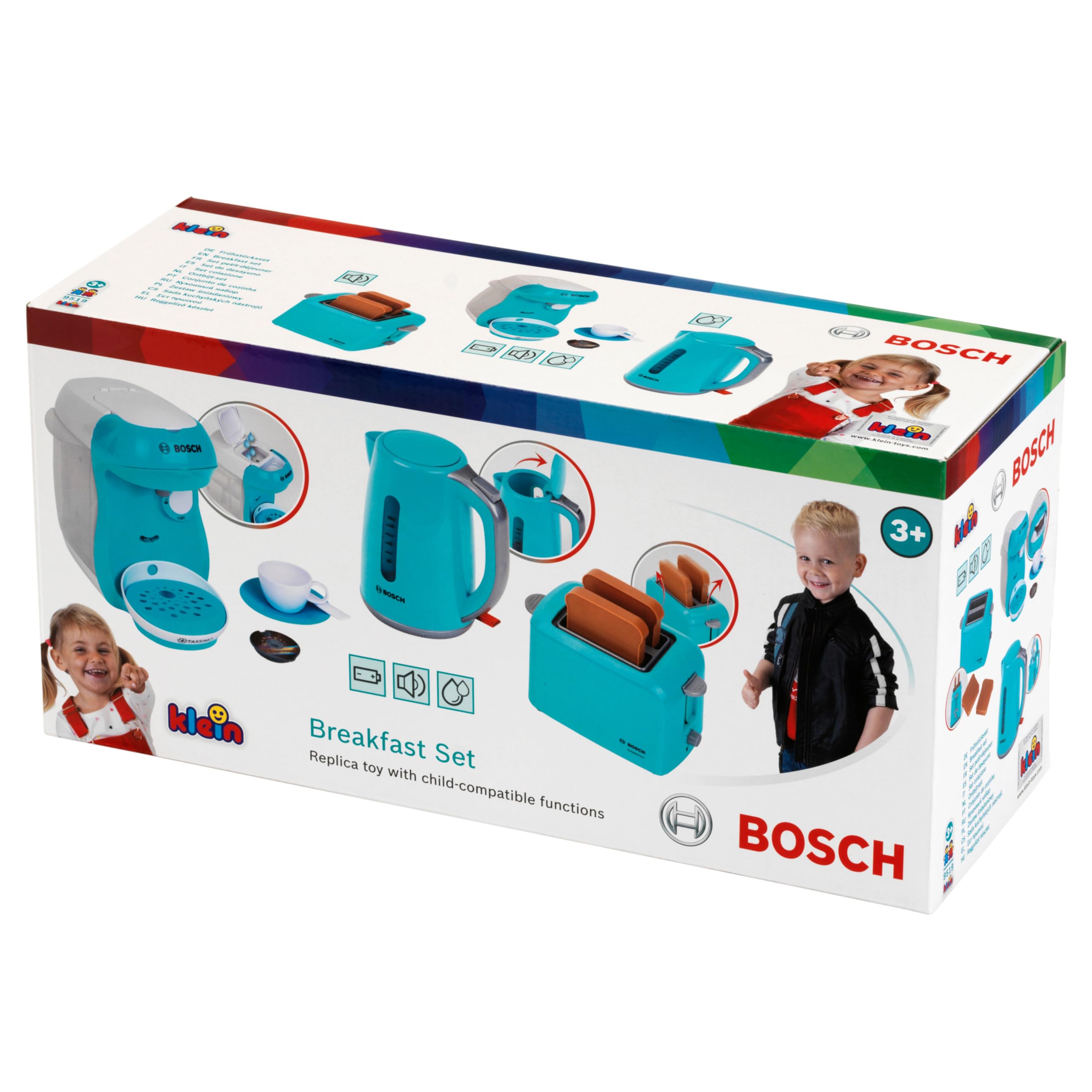 Theo Klein 9519 Bosch Breakfast Set I Kitchen Accessory Set Consisting of Toaster, Coffee Maker and Electric Kettle I Toys for Children Aged 3 and over