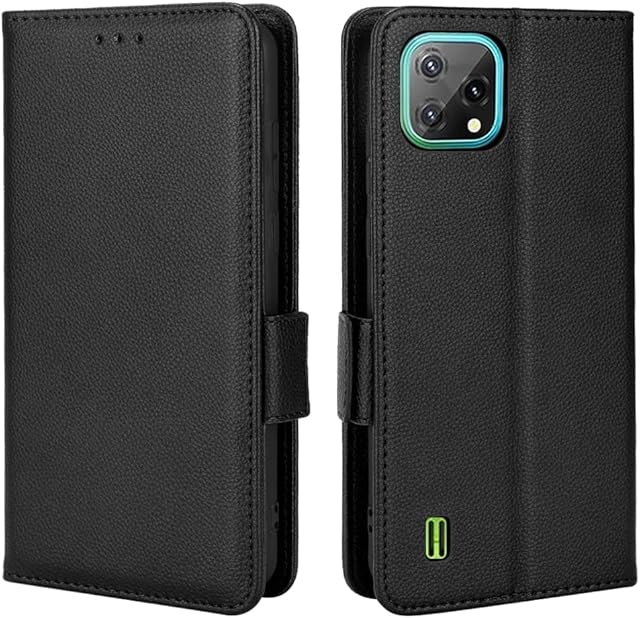 Unichthy Phone Case for Blackview A55 / OSCAL C60 4G Cover Flip Shockproof Litchi Pattern Anti-slip Wallet Case PU Leather Stand Magnetic Closure Folio Bumper Protective Phone Skin Black