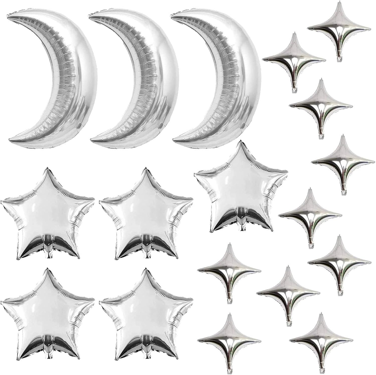 Moon Star Shape Foil Balloons Set Large Moon Aluminum Foil Balloons for Baby Shower Birthday Wedding Graduation Anniversary Party Decorations
