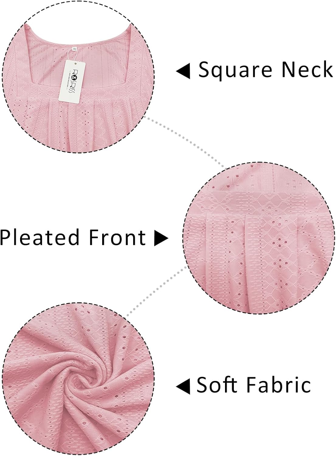 ROSRISS Plus-Size-Tank-Tops Summer Sleeveless Loose Fit Pleated Shirts Square Neck Tunics Eyelet Flowy Tees - Image 4