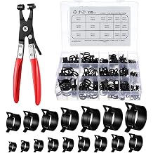 130Pcs 6-25mm Spring Band Hose Clamp Assortment with Swivel Clamp Pliers, Constant Tension Radiator Hose Clamps, Black Clips for Fuel Line, Silicone Vacuum, Air Tube, Water Pipe