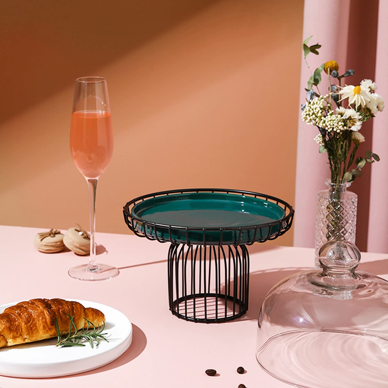 Support rotatif pour gâteau Présentoir en fer gâteau en céramique plateau haut plateau à Snack rond Dessert Table ornement assiette à pâtisserie présentoir à gâteau d'anniversaire Outil d'affichage (
