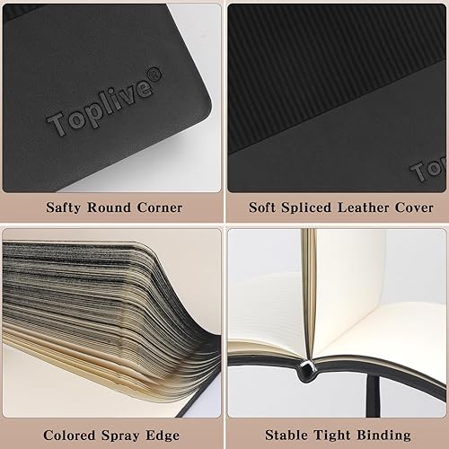 Miniatura 6 de Toplive Cuaderno A5 con cubierta de cuero suave y flexible, con forro grueso y papel en blanco, doble diseño, 8.26 x 5.7 pulgadas, con marcador de